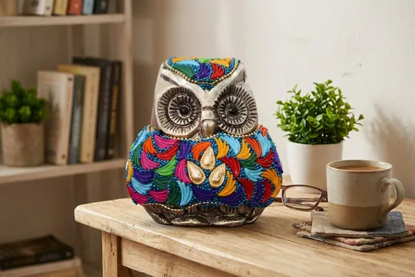 Kridaykraft_Decorative_Owl_Figurine_–_Silver_Finish_Owl_Statue_with_Colorful_Stones_for_Home_Decor,_Office_Desk,_Living_Room_Showpiece.