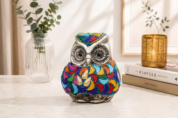 Kridaykraft_Decorative_Owl_Figurine_–_Silver_Finish_Owl_Statue_with_Colorful_Stones_for_Home_Decor,_Office_Desk,_Living_Room_Showpiece.