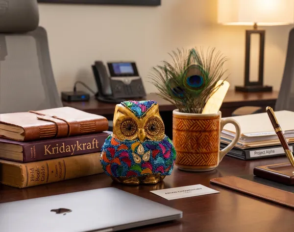 Kridaykraft_Decorative_Owl_Showpiece_–_Gold-Finish_Tabletop_Figurine_with_Vibrant_Embellishments,_Handcrafted_Small_Statue_for_Home_Decor,_Office_Desk,_Living_Room,_and_Shelf_Decoration.