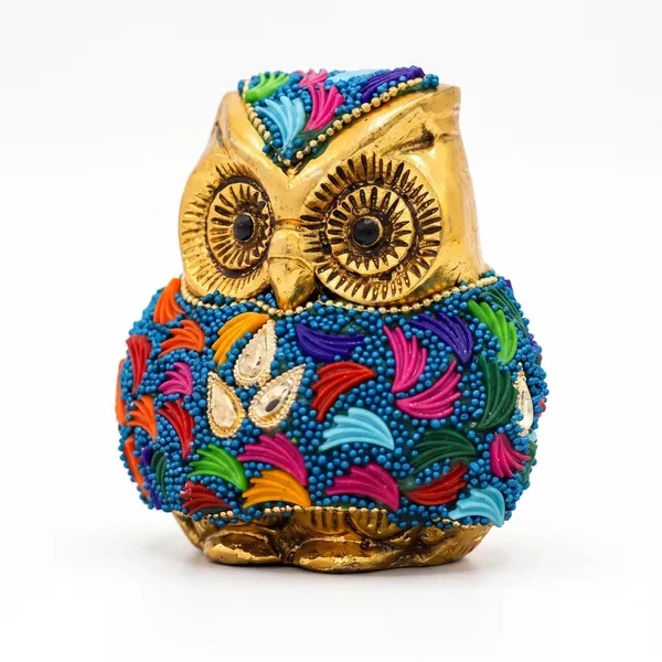 Kridaykraft_Decorative_Owl_Showpiece_–_Gold-Finish_Tabletop_Figurine_with_Vibrant_Embellishments,_Handcrafted_Small_Statue_for_Home_Decor,_Office_Desk,_Living_Room,_and_Shelf_Decoration.