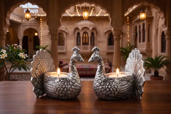 Kridaykraft_Peacock_Tealight_Candle_Holder_Pair,_Metallic_Silver_Decorative_Figurine_for_Home_Décor,_Table_Centerpiece_for_Diwali,_Weddings,_and_Festivals.