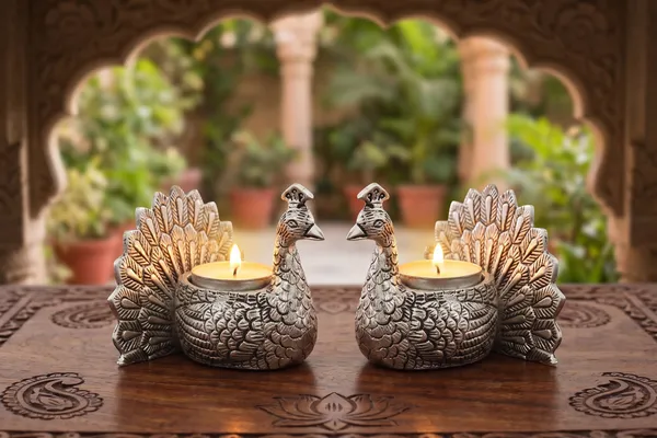 Kridaykraft_Peacock_Tealight_Candle_Holder_Pair,_Metallic_Silver_Decorative_Figurine_for_Home_Décor,_Table_Centerpiece_for_Diwali,_Weddings,_and_Festivals.
