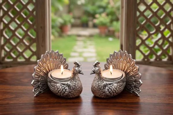 Kridaykraft_Peacock_Tealight_Candle_Holder_Pair,_Metallic_Silver_Decorative_Figurine_for_Home_Décor,_Table_Centerpiece_for_Diwali,_Weddings,_and_Festivals.