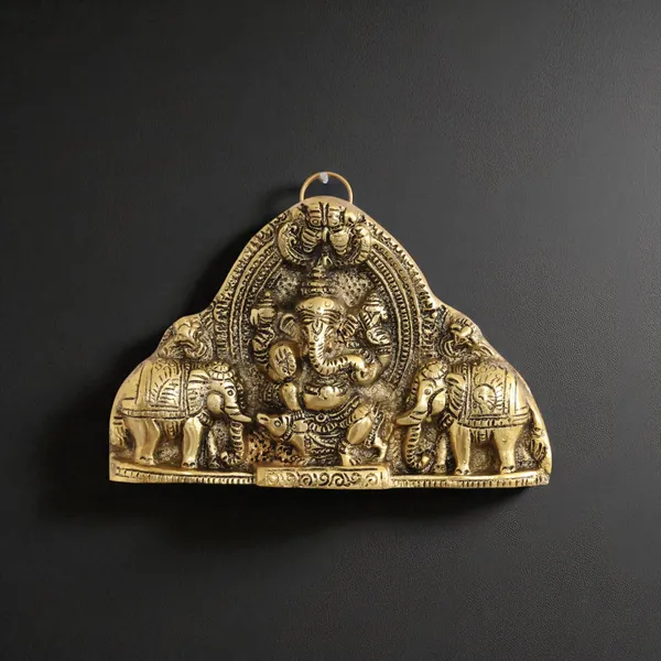 Ganesh_Wall_Hanging_with_Elephants_for_Door_Entrance_Decorative_Showpiece_-_12_cm_(Aluminium,_Gold)