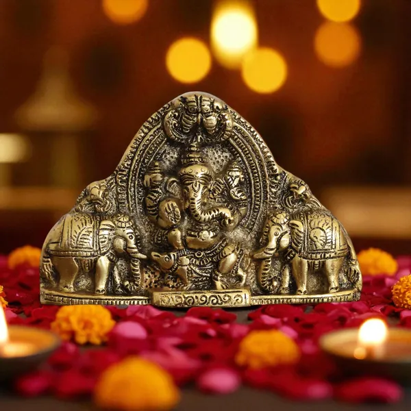 Ganesh_Wall_Hanging_with_Elephants_for_Door_Entrance_Decorative_Showpiece_-_12_cm_(Aluminium,_Gold)