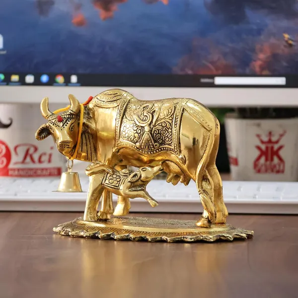 Metal_Om_Kamdhenu_Cow_and_Calf_Metal_Statue_for_Good_Luck,Feng_Shui_As_Table_Top_Figurine,Vastu,Religious_Gau_MATA_Idol_Home,Office&Table_Decorative,Animal