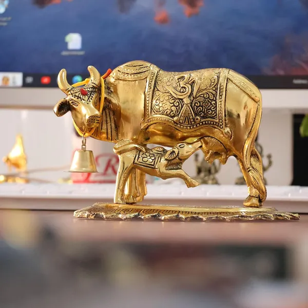 Metal_Om_Kamdhenu_Cow_and_Calf_Metal_Statue_for_Good_Luck,Feng_Shui_As_Table_Top_Figurine,Vastu,Religious_Gau_MATA_Idol_Home,Office&Table_Decorative,Animal