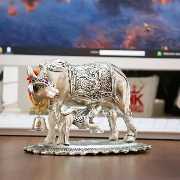 Metal_Om_Kamdhenu_Cow_and_Calf_Metal_Statue_for_Good_Luck,Feng_Shui_As_Table_Top_Figurine,Vastu,Religious_Gau_MATA_Idol_Home,Office&Table_Decorative,Animal