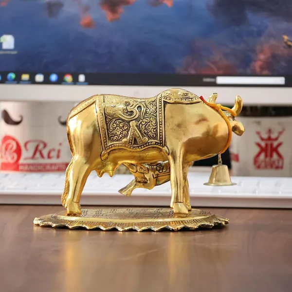 Metal_Om_Kamdhenu_Cow_and_Calf_Metal_Statue_for_Good_Luck,Feng_Shui_As_Table_Top_Figurine,Vastu,Religious_Gau_MATA_Idol_Home,Office&Table_Decorative,Animal