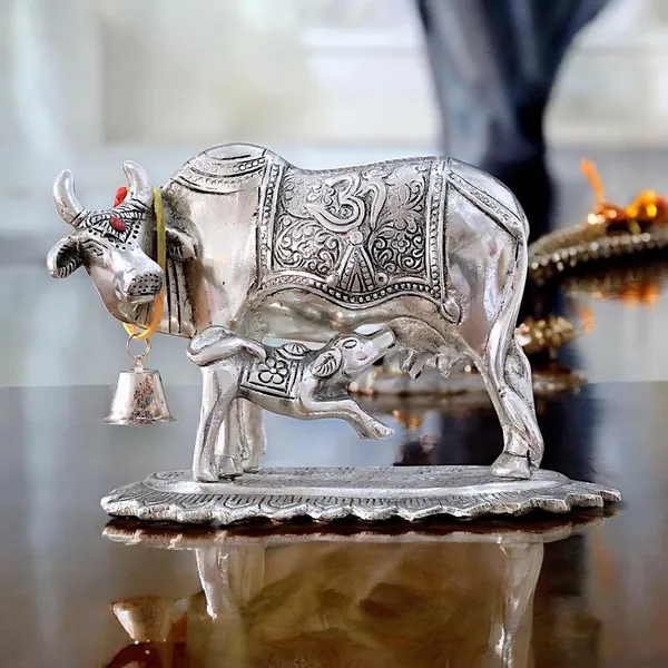 Metal_Om_Kamdhenu_Cow_and_Calf_Metal_Statue_for_Good_Luck,Feng_Shui_As_Table_Top_Figurine,Vastu,Religious_Gau_MATA_Idol_Home,Office&Table_Decorative,Animal