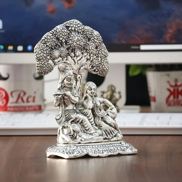 Metal_Radha_Krishna_Idol_with_Under_Tree_Decorative_Showpiece_Statue_for_Puja_Room_Home_Office_Desk_Gift_Items_Ornate_Metal_Sculpture_of_Hindu_Deities,_18_cm_Height_Silver