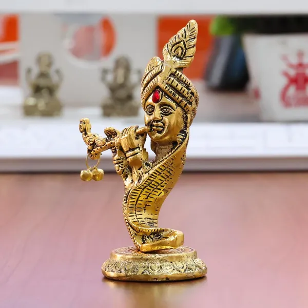 Pagdi_Krishna_with_Playing_Flute_Idol,_Gold-Toned_Metal_Decorative_Showpiece_Hindu_Religious_Art_Figurine,_Statue
