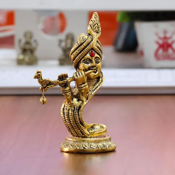 Pagdi_Krishna_with_Playing_Flute_Idol,_Gold-Toned_Metal_Decorative_Showpiece_Hindu_Religious_Art_Figurine,_Statue
