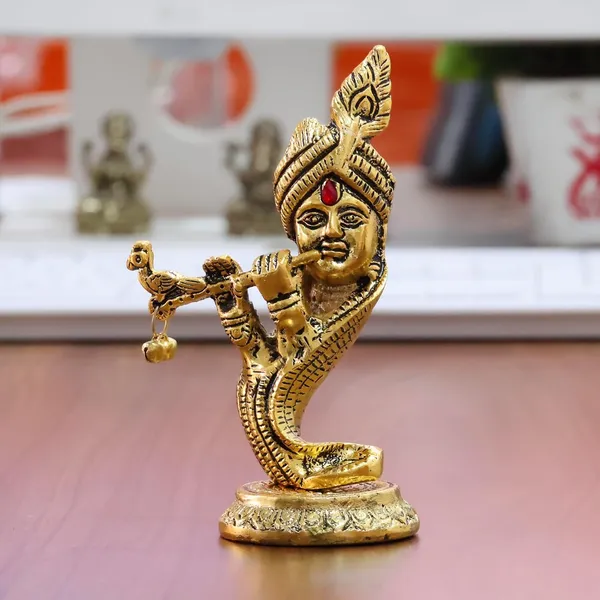 Pagdi_Krishna_with_Playing_Flute_Idol,_Gold-Toned_Metal_Decorative_Showpiece_Hindu_Religious_Art_Figurine,_Statue