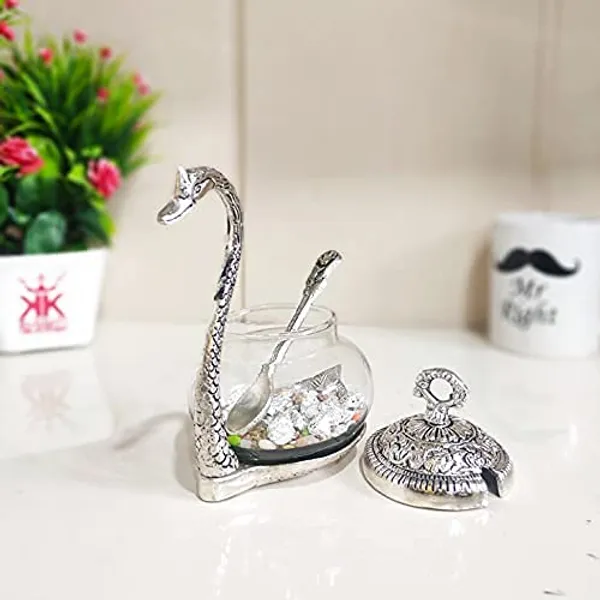 Prince_Home_Decor_&_Gifts_Aluminum_Duck_Shaped_Blue_Colored_Glass_Bowl_Tray_Set_with_Spoon_(11_x_15_x_11_cm,_Silver)