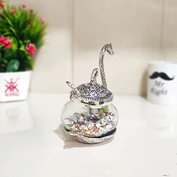 Prince_Home_Decor_&_Gifts_Aluminum_Duck_Shaped_Blue_Colored_Glass_Bowl_Tray_Set_with_Spoon_(11_x_15_x_11_cm,_Silver)