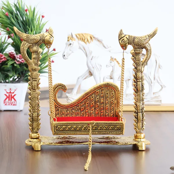 ridayKraft_Metal_Swing_Laddu_Gopal_Jhula,Krishna_Hindola_Palana,Decorative_Laddu_Gopal_for_Temple_Pooja,Showpiece_Figurines,Religious_Idol_Gift_Article