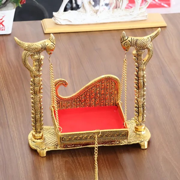 ridayKraft_Metal_Swing_Laddu_Gopal_Jhula,Krishna_Hindola_Palana,Decorative_Laddu_Gopal_for_Temple_Pooja,Showpiece_Figurines,Religious_Idol_Gift_Article