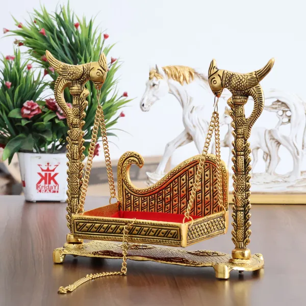 ridayKraft_Metal_Swing_Laddu_Gopal_Jhula,Krishna_Hindola_Palana,Decorative_Laddu_Gopal_for_Temple_Pooja,Showpiece_Figurines,Religious_Idol_Gift_Article