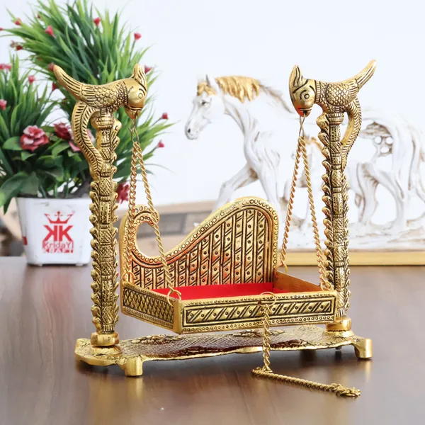 ridayKraft_Metal_Swing_Laddu_Gopal_Jhula,Krishna_Hindola_Palana,Decorative_Laddu_Gopal_for_Temple_Pooja,Showpiece_Figurines,Religious_Idol_Gift_Article