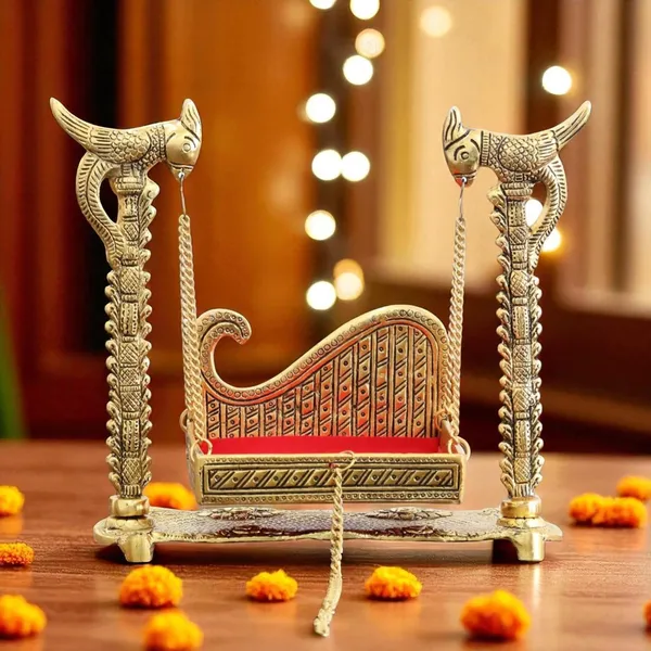 ridayKraft_Metal_Swing_Laddu_Gopal_Jhula,Krishna_Hindola_Palana,Decorative_Laddu_Gopal_for_Temple_Pooja,Showpiece_Figurines,Religious_Idol_Gift_Article