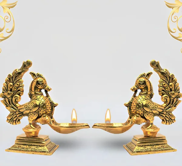 Annapakshi_deepam_Set_of_2_pca_Metal_Handmade_with_Curved_Oil_Lamp_Antique_Peacock_Deepak_for_Home_Decor_Temple_Puja_Office_Counter_Diwali_Decoration_Festival_Gift_(Light)