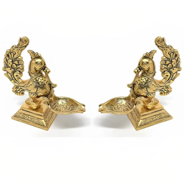 Annapakshi_deepam_Set_of_2_pca_Metal_Handmade_with_Curved_Oil_Lamp_Antique_Peacock_Deepak_for_Home_Decor_Temple_Puja_Office_Counter_Diwali_Decoration_Festival_Gift_(Light)