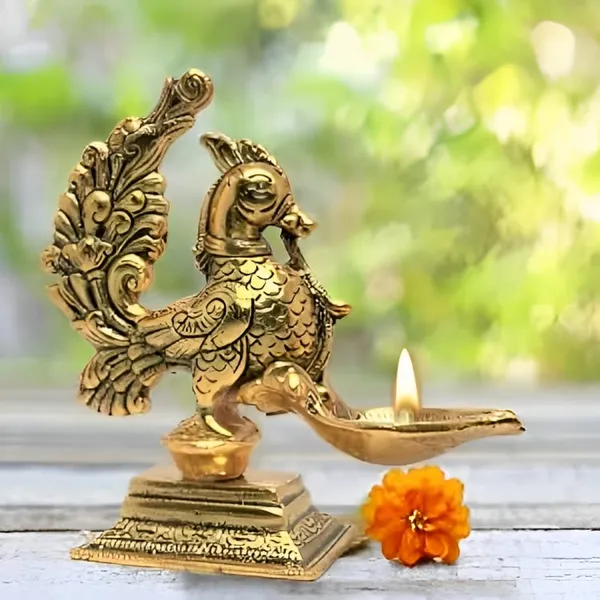 Annapakshi_deepam_Set_of_2_pca_Metal_Handmade_with_Curved_Oil_Lamp_Antique_Peacock_Deepak_for_Home_Decor_Temple_Puja_Office_Counter_Diwali_Decoration_Festival_Gift_(Light)