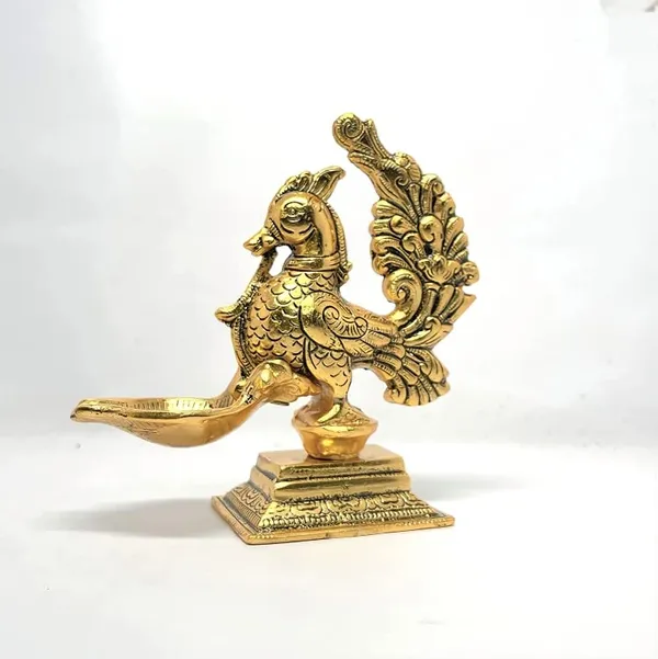 Annapakshi_deepam_Set_of_2_pca_Metal_Handmade_with_Curved_Oil_Lamp_Antique_Peacock_Deepak_for_Home_Decor_Temple_Puja_Office_Counter_Diwali_Decoration_Festival_Gift_(Light)