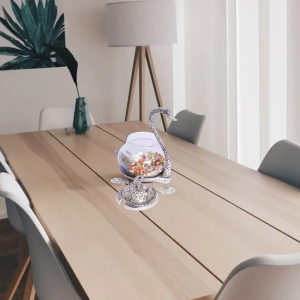 Metal_Kissing_Swan_(Duck)_Glass_Bowl_with_Spoon_for_Saunf_Supari_Tray,_Dry_Fruit_and_Candy,Mukhwas_Traditional_Serving_Bowl_Set,Pack_of_2_Pieces,Animal_Showpiece_Figurine_&_Gifting_idol...