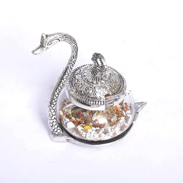 Aluminium_swan_Duck_with_Transparent_Glass_Bowl_Set_with_Spoon_and_lid_(Silver)