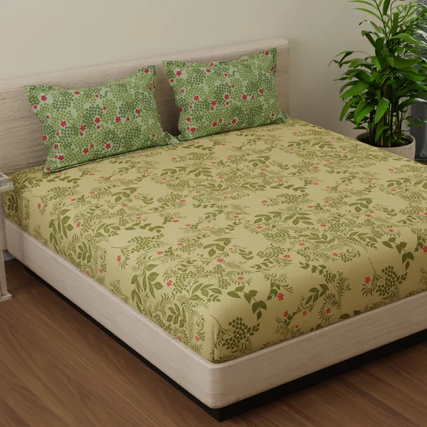 144_TC_King_Size_Bedsheet_Cotton_with_2_Pillow_Covers_|_Sunrise_|_108_x_108_inches