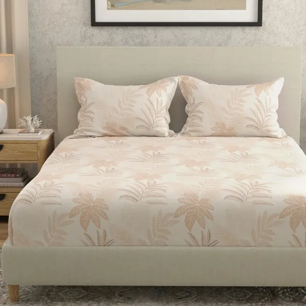 144_TC_Double_Bedsheet_Cotton_with_2_Pillow_Covers_|_Pastle_orange,_Moccasin_&_Antique_White