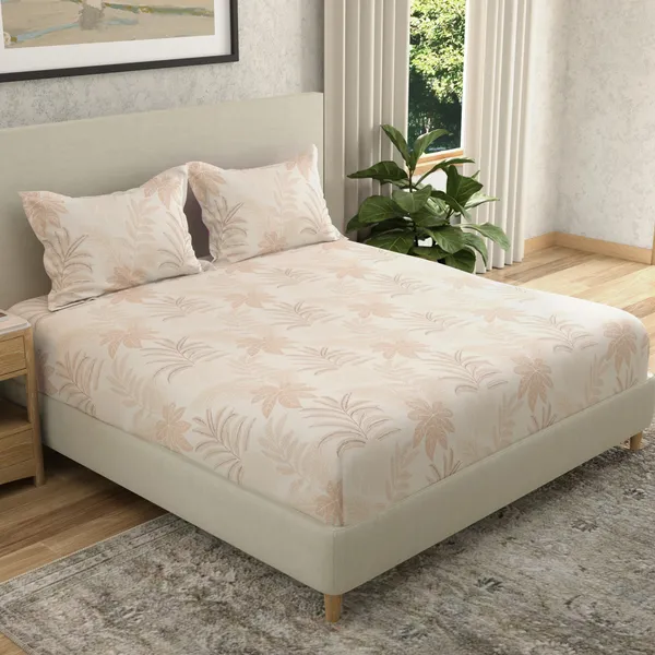 144_TC_Double_Bedsheet_Cotton_with_2_Pillow_Covers_|_Pastle_orange,_Moccasin_&_Antique_White