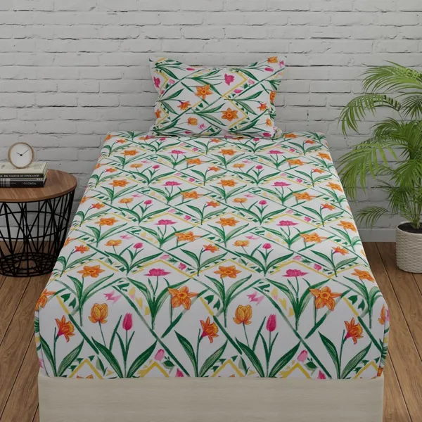 144_TC_Cotton_Single_Bedsheet_with_Pillow_Cover_|_Mandala_|_Dark_Green_&_Light_Green