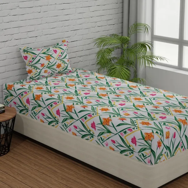 144_TC_Cotton_Single_Bedsheet_with_Pillow_Cover_|_Mandala_|_Dark_Green_&_Light_Green