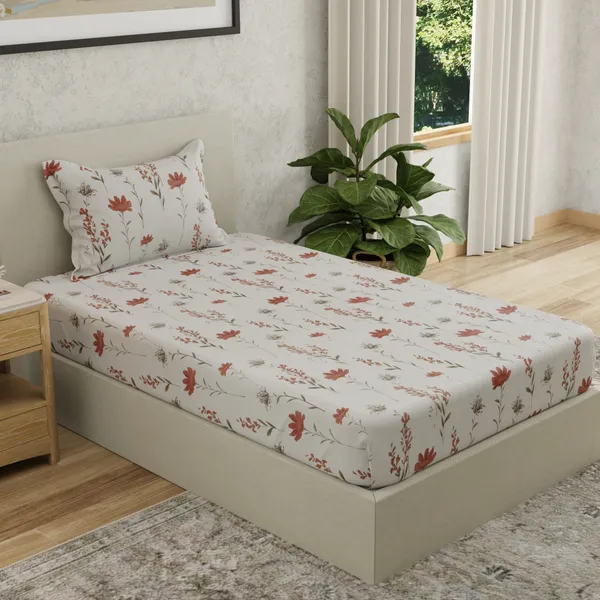 144_TC_Bedsheet_for_Single_Bed_with_1_Pillow_Cover_|_White_&_Rust