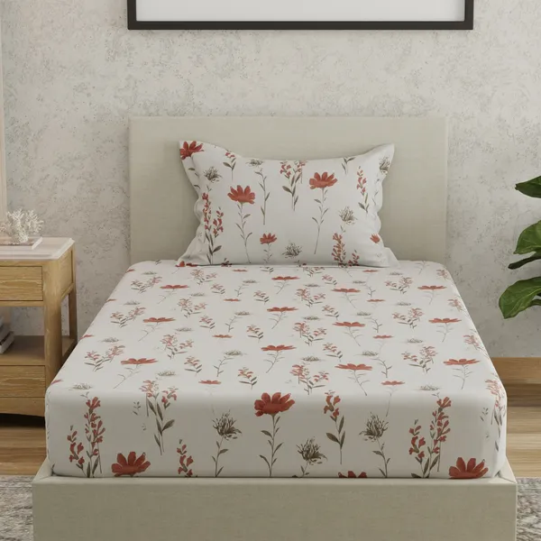 144_TC_Bedsheet_for_Single_Bed_with_1_Pillow_Cover_|_White_&_Rust