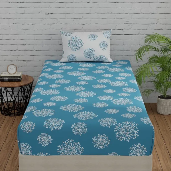 144_TC_Fitted_Bedsheet_for_Single_Bed_with_1_Pillow_Cover_|_36_x_78_inches_|_Blue_&_White