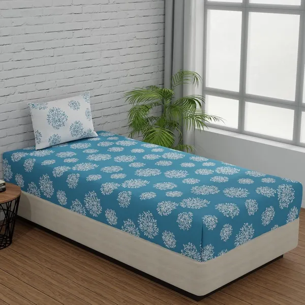 144_TC_Fitted_Bedsheet_for_Single_Bed_with_1_Pillow_Cover_|_36_x_78_inches_|_Blue_&_White