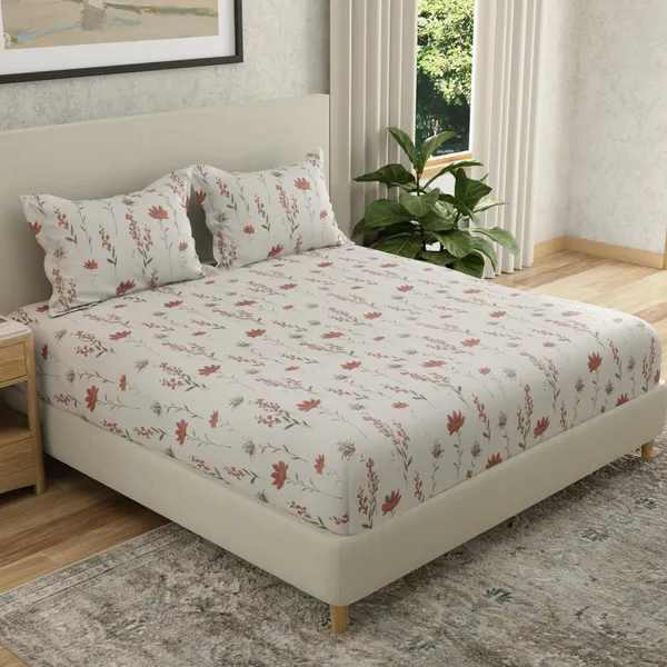 144_TC_Cotton_Bedsheet_for_Double_Bed_King_Size_with_2_Pillow_Covers_|_White_&_Rust