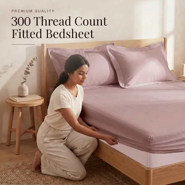 300_TC_Premium_100%_Pure_Cotton_Luxe_Soft_Touch_Fitted_Double_Size_Bedsheet_with_2_Pillow_Covers_|_Cameo_Pink_|_60_x_78_Inches