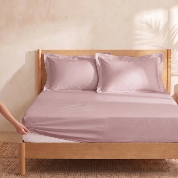 300_TC_Premium_100%_Pure_Cotton_Luxe_Soft_Touch_Fitted_Double_Size_Bedsheet_with_2_Pillow_Covers_|_Cameo_Pink_|_60_x_78_Inches