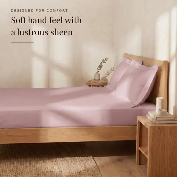 300_TC_Premium_100%_Pure_Cotton_Luxe_Soft_Touch_Fitted_Double_Size_Bedsheet_with_2_Pillow_Covers_|_Cameo_Pink_|_60_x_78_Inches