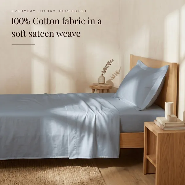 300_TC_Premium_Cotton_Sateen_Weave_Single_Bedsheet_Set_with_1_Pillow_Cover_|_Greyish_Blue_|88_x_55_Inches