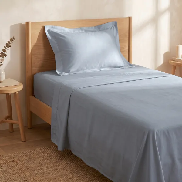 300_TC_Premium_Cotton_Sateen_Weave_Single_Bedsheet_Set_with_1_Pillow_Cover_|_Greyish_Blue_|88_x_55_Inches