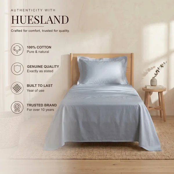 300_TC_Premium_Cotton_Sateen_Weave_Single_Bedsheet_Set_with_1_Pillow_Cover_|_Greyish_Blue_|88_x_55_Inches