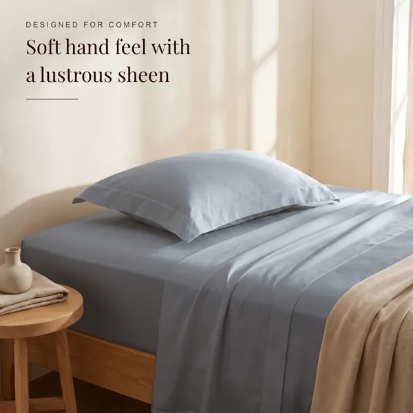 300_TC_Premium_Cotton_Sateen_Weave_Single_Bedsheet_Set_with_1_Pillow_Cover_|_Greyish_Blue_|88_x_55_Inches