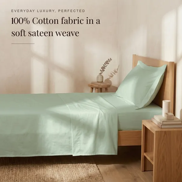 300_TC_Premium_Cotton_Sateen_Weave_Single_Bedsheet_Set_with_1_Pillow_Cover_|_Misty_Jade_|88_x_55_Inches