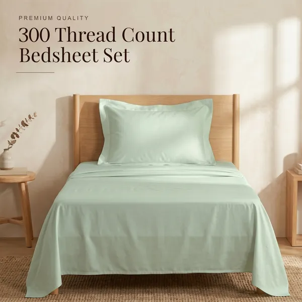 300_TC_Premium_Cotton_Sateen_Weave_Single_Bedsheet_Set_with_1_Pillow_Cover_|_Misty_Jade_|88_x_55_Inches